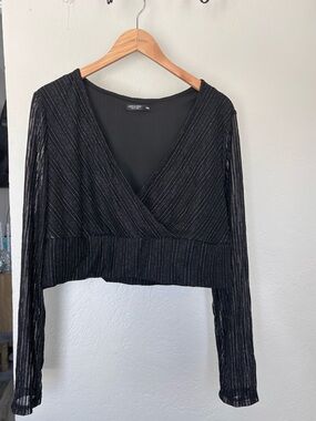 ✨ 3/$30 ✨ SHEIN Curve Black Shimmer Wrap Crop Top | Glitter Long Sleeve | 4XL